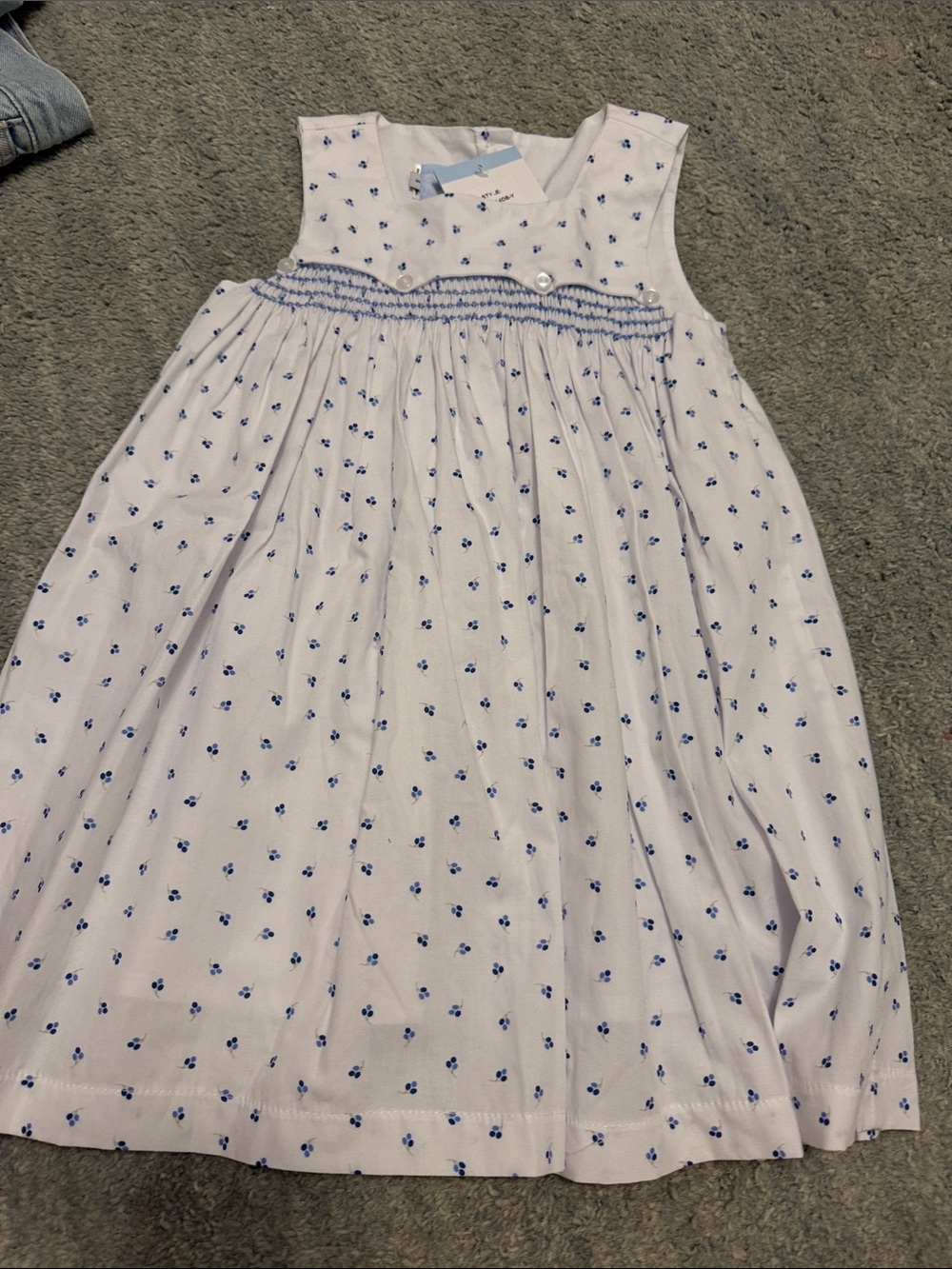 bella bliss White Dress with Blue Floral Smocking
